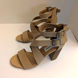 Steve Madden Leather Chunky Block Heel Tan Strappy Women's Sandals Size 7